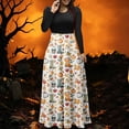 thumbnail image 6 of Busydd Halloween Dresses for Women Fashion Print Round Neck Maxi Dress Casual Holiday A Line Long Sleeve Dress S, 6 of 7