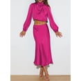thumbnail image 3 of FOCUSNORM Women's Spring Autumn Satin Tops Long Sleeve Cropped High Neck Tops for Work, Party, 3 of 9