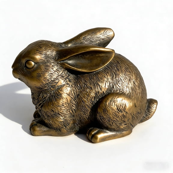 Golden Bunny Decor Bronze Resin Rabbit Figurines, Vintage Decor Easter Bunny Statue for Spring Tabletop Decor A