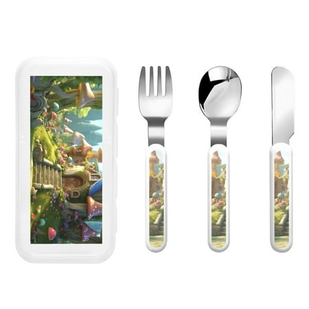 

Balery Cute Mushroom Town A for Stainless Steel Kids Silverware Set - Child and Toddler Safe Flatware - Children s Knife Fork And Spoon Set - Metal Kids Cutlery Set