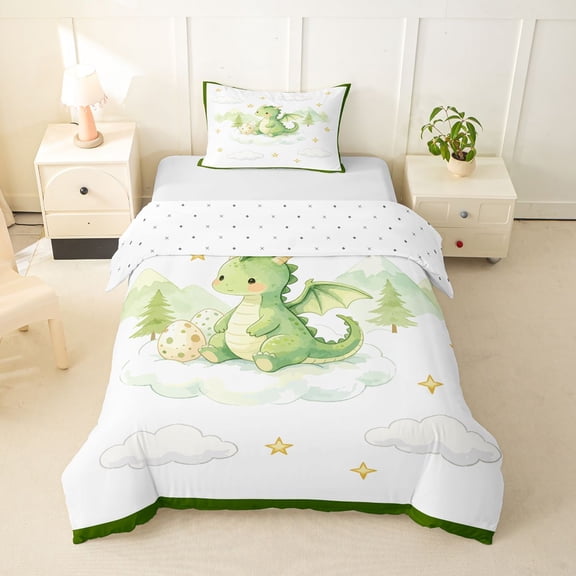 Homewish Cartoon Dragon Twin Duvet Cover,Lovely Animal Twin Bedding,White,Reversible,2 Pieces,1 Duvet Cover and 1 Pillowcase