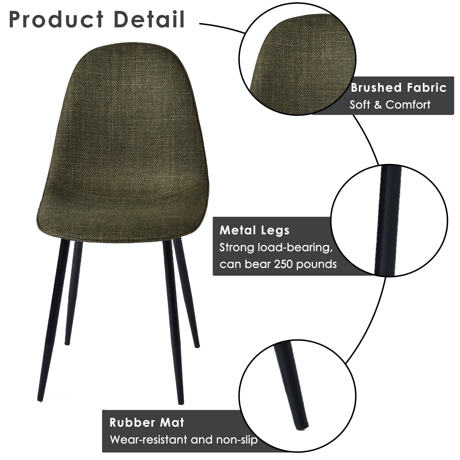Homy Casa Dining Chair Set of 4, Upholstered Linen-Look Modern Kitchen Seating Chairs, Green