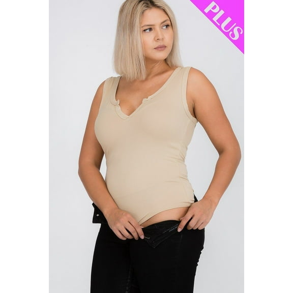 Plus Size Split Neckline Bodysuit Top