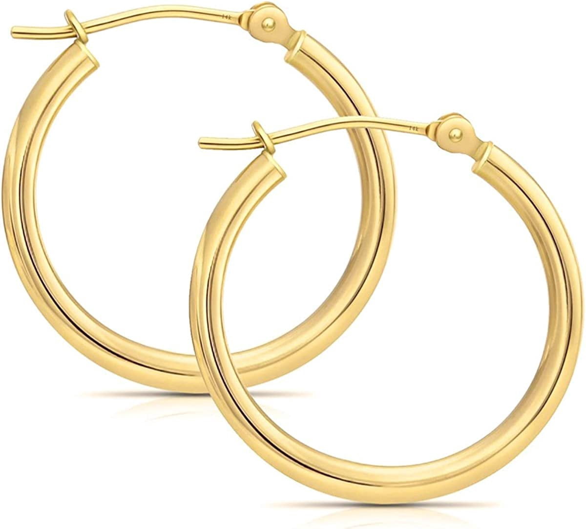 14k Gold 35mm Polished Fine Hoop Earrings 1.4" Diameter Yellow Gold