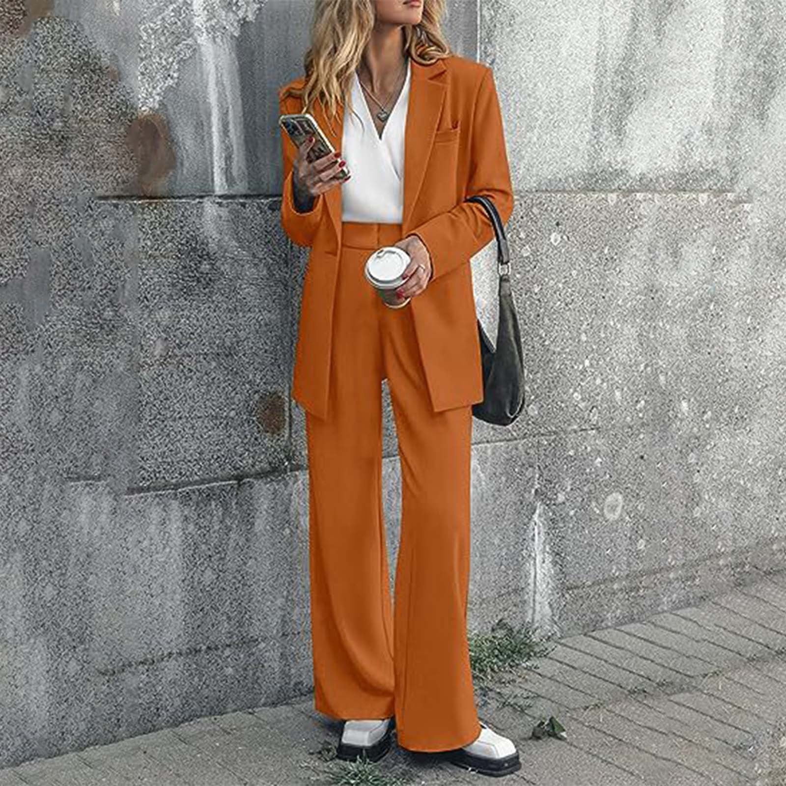 VBARHMQRT womens Pants Suits for Wedding Guest Women's Solid Color Two  Piece Coat Pants Suit Wide Leg Pant Sets Travel Women 2 Piece Outfits Pant  Suit Shorts for Women - Walmart.com