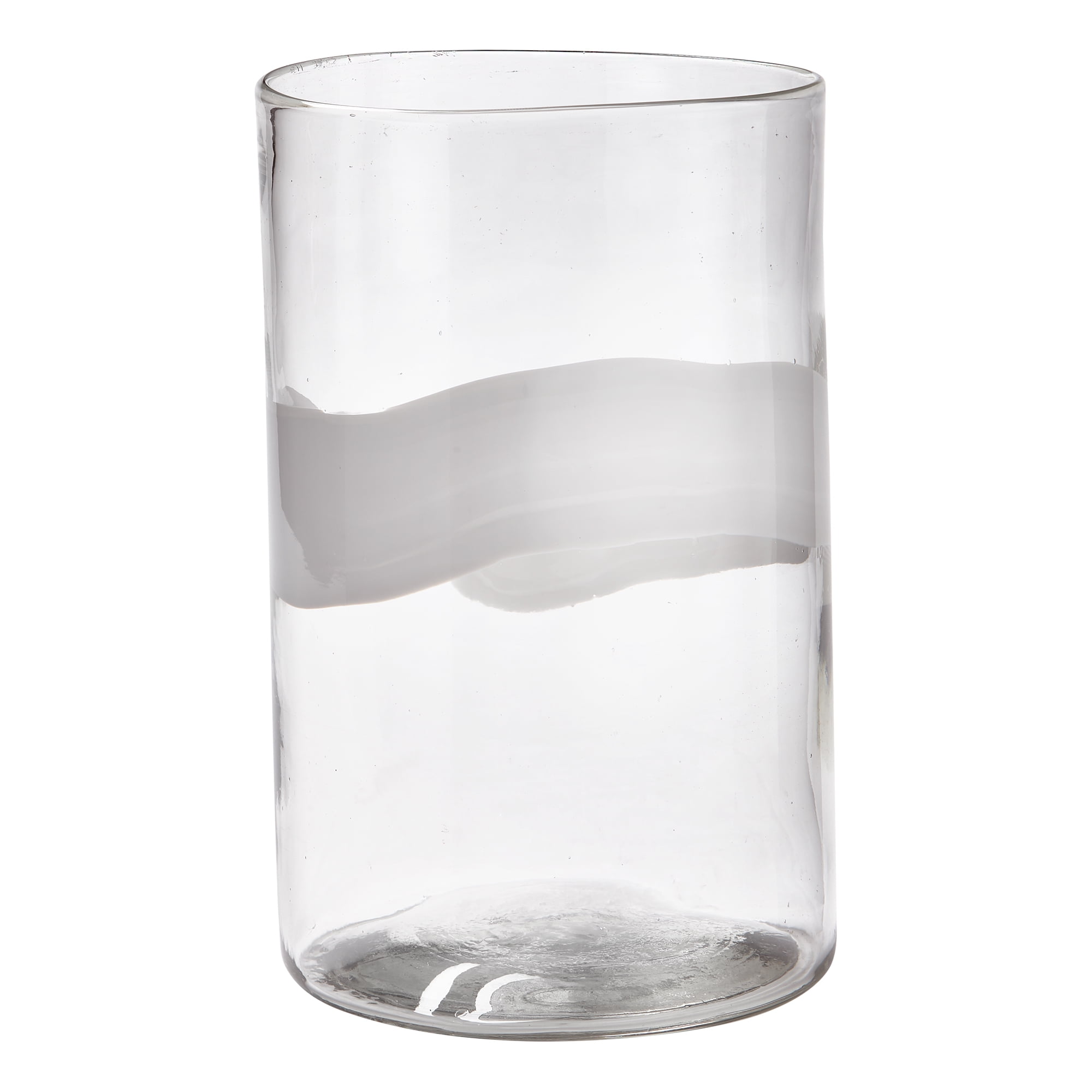 Large Clear Glass Hurricane Vase with White Ribbon Detail