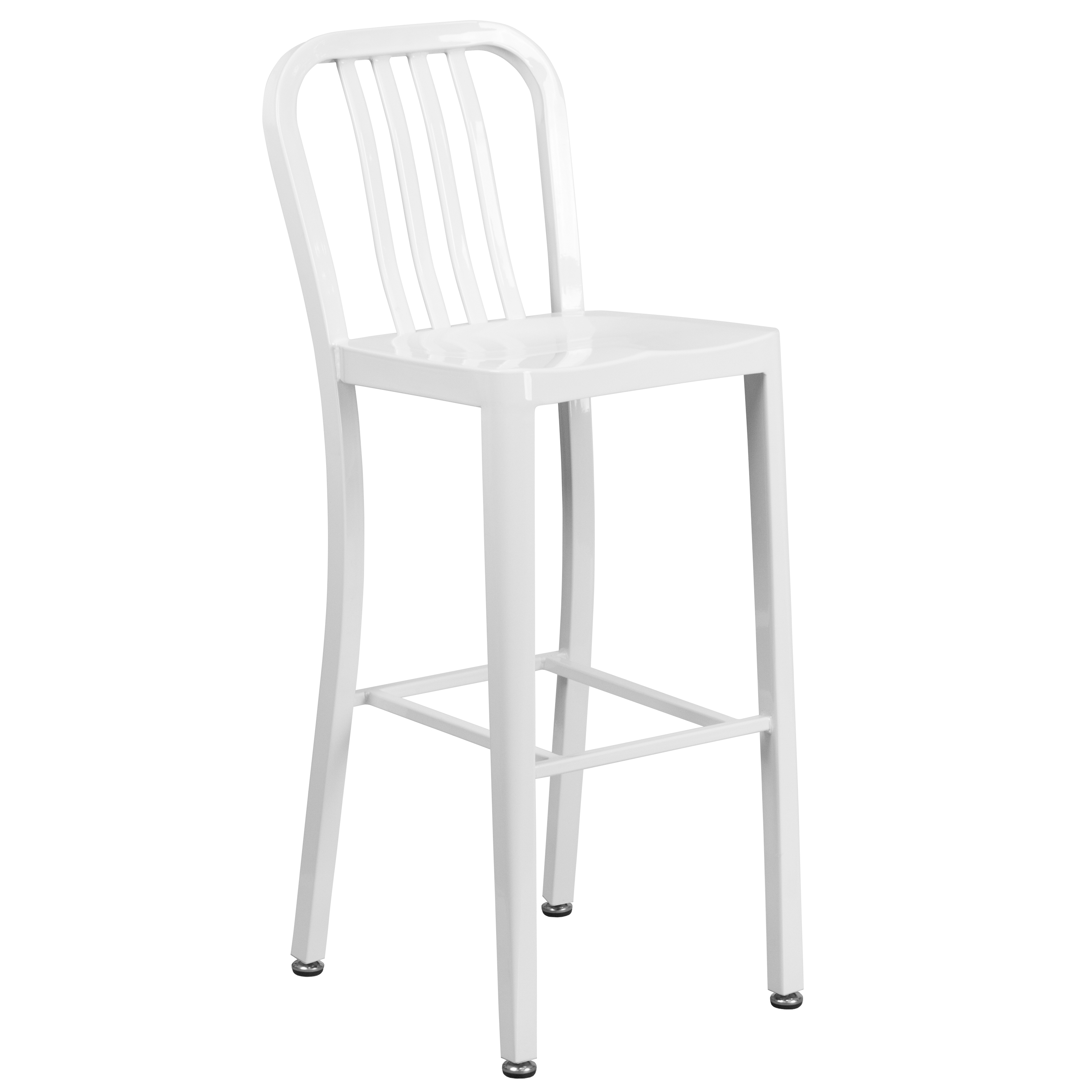 Flash Furniture Brad Commercial Grade 30" Round White Metal Indoor-Outdoor Bar Table Set with 2 Vertical Slat Back Stools - image 5 of 5