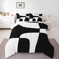 Homewish White Black Bedding Comforter Set,Modern Asbtract Geometric Twin Comforter Sets,Minimalist Style Bedding Set For Men Women,Super Cozy Room Decor,2 Pieces