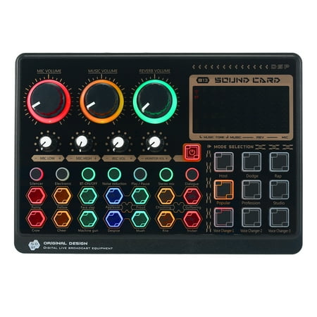 X6mini External Live Sound Card Mini Sound Mixer Board for Live Streaming Music Recording Karaoke Singing Color Backlight Buttons with 14 Special Effects BT Connection for Smartphone Laptop PC