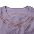 thumbnail image 6 of ZHENHONG T Shirts for Women,Solid Ladies' Casual Cotton Linen Blouse Classic Retro Drop Shoulder Embroidered T Shirt,Purple Women Blouses, 6 of 9
