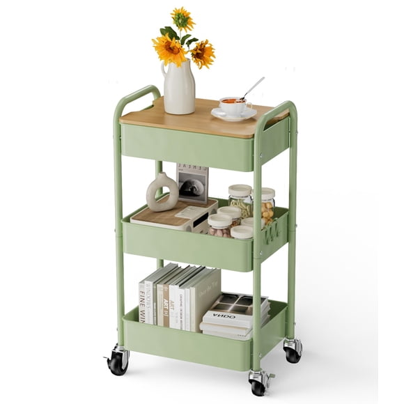 Carrito rodante johgee de metal de 3 niveles con tablero de mesa de 150 libras de capacidad
