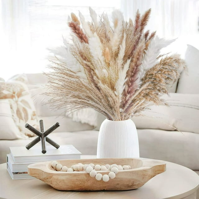 FloreceBien 74 Flores secas de hierba de la pampa Ramo de flores secas naturales Hierbas de la pampa boho blancas 40 cm Hierba de junco esponjosa Tallos de flores de Lagurus secos Plantas para