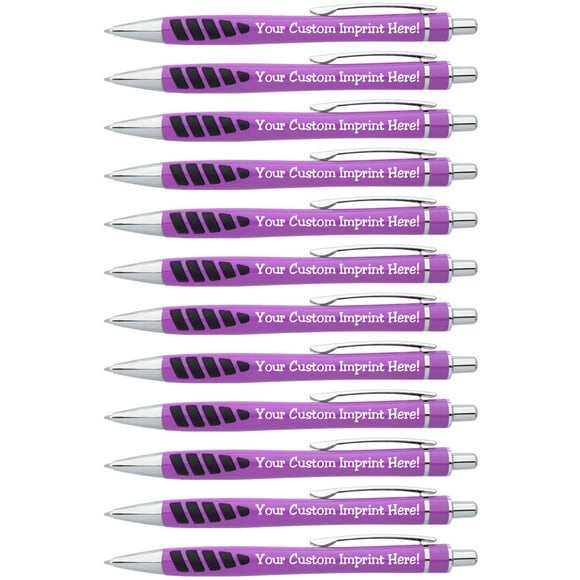 ExpressDesigns™ - Your Name or Imprint on our Custom Printed Addison Ballpoint Pen - Rubber Grip For Writing Comfort And Control, black ink, medium point - 12 Pack (Purple)