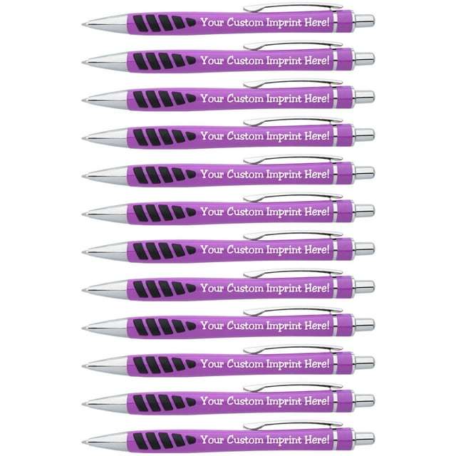 ExpressDesigns™ - Your Name or Imprint on our Custom Printed Addison Ballpoint Pen - Rubber Grip For Writing Comfort And Control, black ink, medium point - 12 Pack (Purple)
