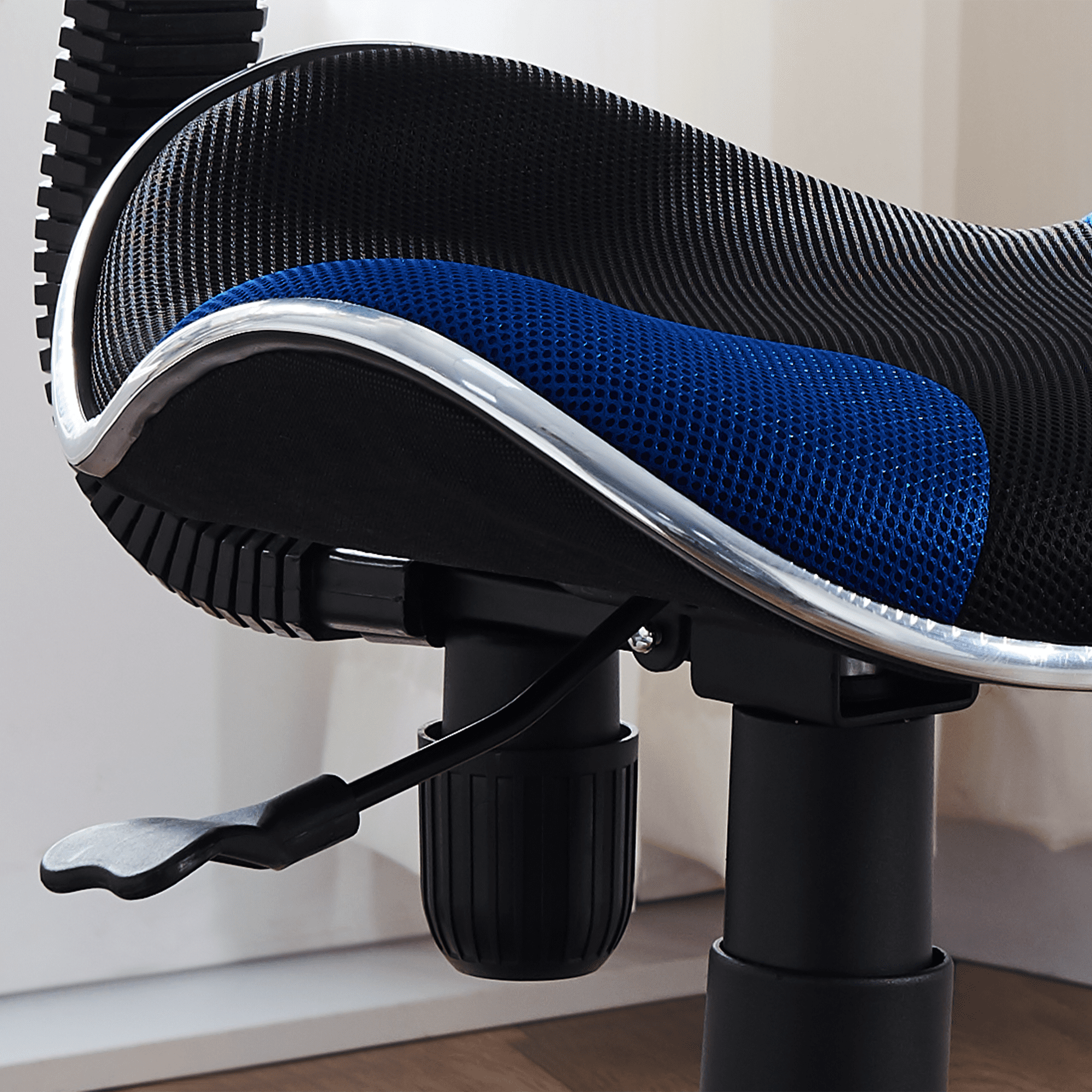 JJS Home Office Low Back Computer Executive Chair, Ergonomic Mesh Chair with Extra Large Base and Pads, BLK-BLU