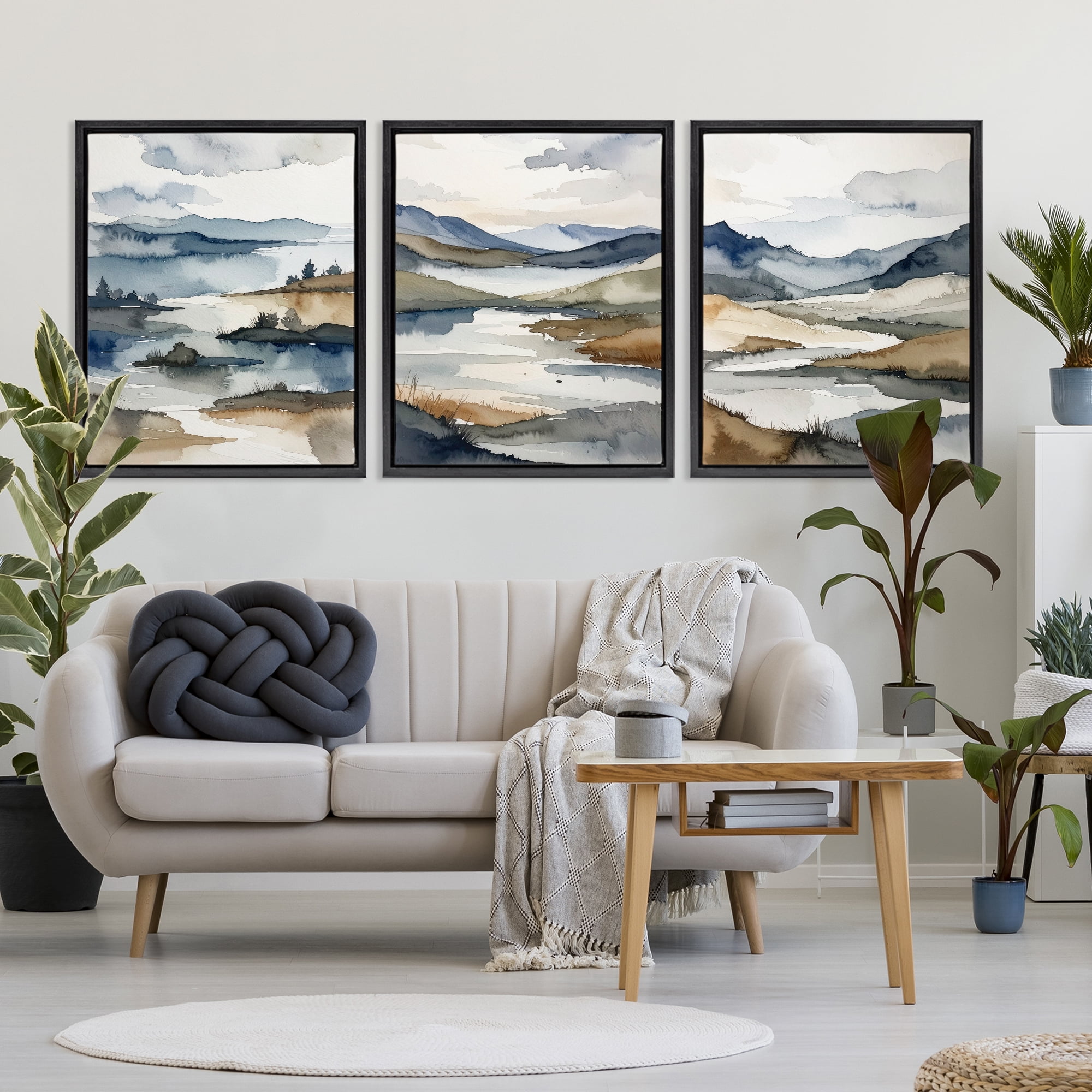 Stupell Industries Continuous Flow Of Water 3 Piece Black Framed Floater Canvas Set, design by Alonza Saunders