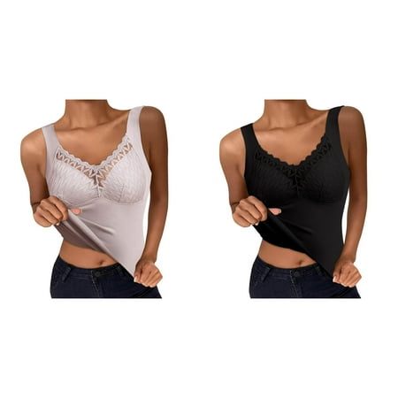 (2-Pack) 2025 New Thermal Underwear Tank Tops Plus Size Thermal Tops for Women Cold Weather Lined Base Layer Cold Thermal Top Women Cotton Weather Winter Thermal Shirts Long Thermal