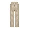 thumbnail image 4 of Women's Cotton Linen Cropped Pants Elastic Waist Plaid Gingham Capri Pants Summer Casual Beach Trousers with Pockets, 4 of 5