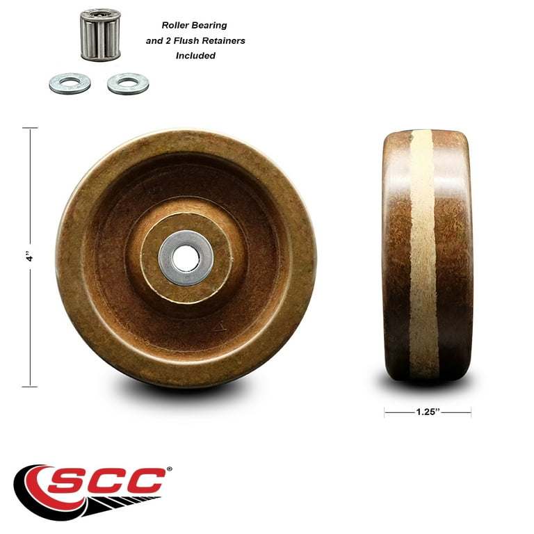 Phenolic Wheel 4x2 Inches - 1/2 Inch Bore, 800 Lb Capacity, Roller Bearing, For Casters & Dollies