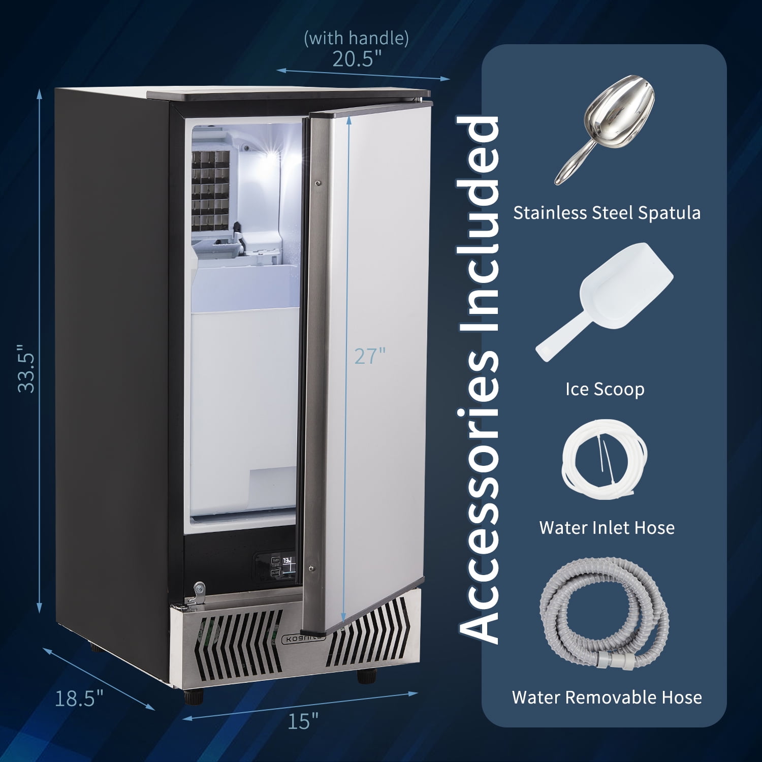Kognita Under Counter Ice Maker Home Built in Ice Machine with 2 Ice