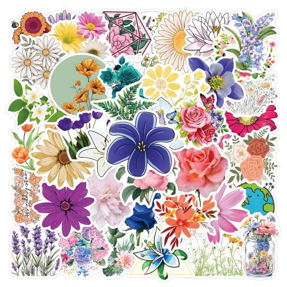 Pegatinas de vinilo impermeable con plantas y flores, 50 unidades/lote