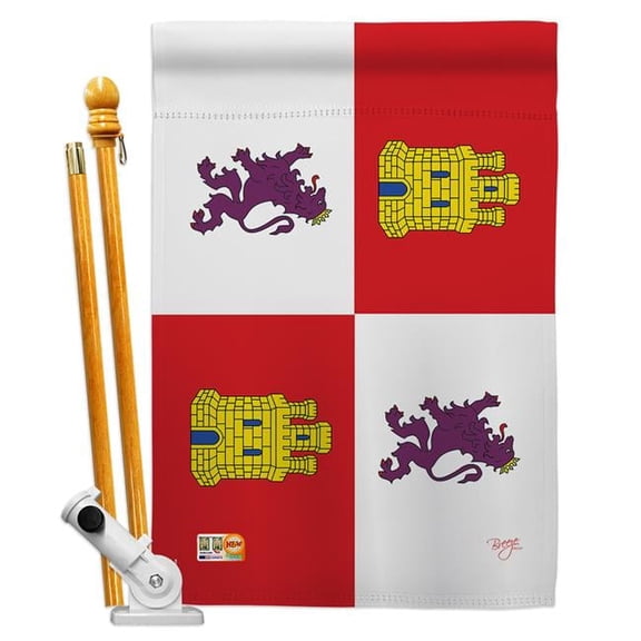 Breeze Decor BD-CY-HS-108323-IP-BO-D-US15-BD 28 x 40 in. Castile & Leon Flags of the World Nationality Impressions Decorative Vertical Double Sided House Flag Set with Pole Bracket & Hardware