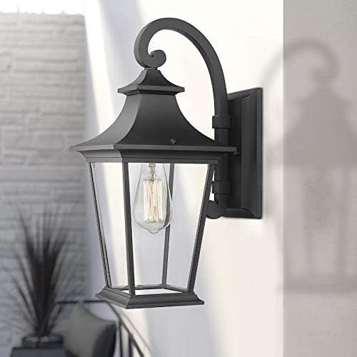 Emliviar Outdoor Wall Lantern, 18" Exterior Wall Mount Light with Clear Glass in Black Finish, 500181