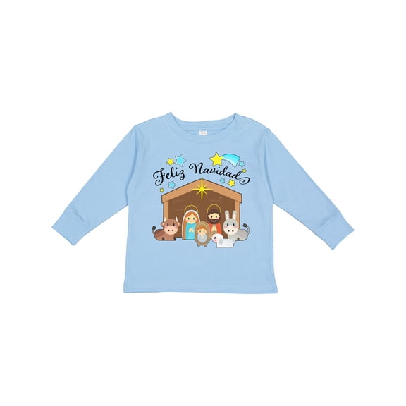 Inktastic Feliz Navidad Cute Nativity Scene Boys or Girls Long Sleeve Toddler T-Shirt