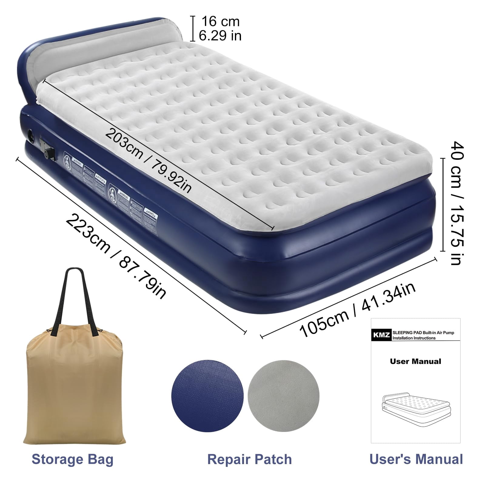 QDH Air Mattress with Headboard Twin XL Size – Built-in Electric Pump Comfort-Plush Enhanced Coil Technology Mattress for Home, Travel & Camping - Durable Blow Up Mattress