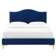 thumbnail image 6 of Full Size Platform Bed Navy Blue Velvet Camelback Tufted Headboard, 6 of 7