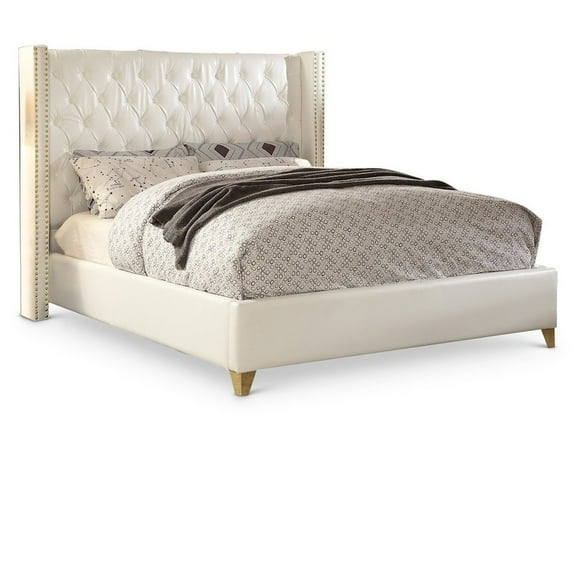 Meridian Furniture Soho Solid Wood and Vegan Leather King Bed in White