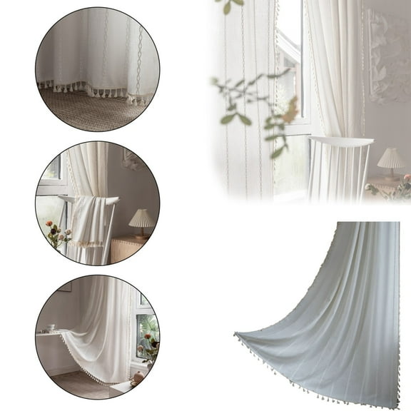 Curtain,Home Champagne Boho Curtains For Bedroom Semi Linen Farmhouse Shabby Chic Tassels Window Embroidery Drape For House Decor Rod Pocket Panel