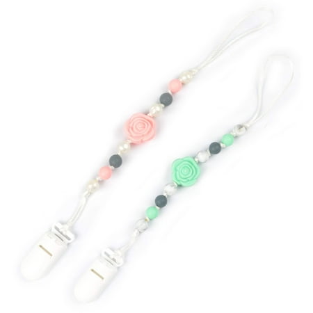 Pink & Mint Roses Pacifier Clip 2pk