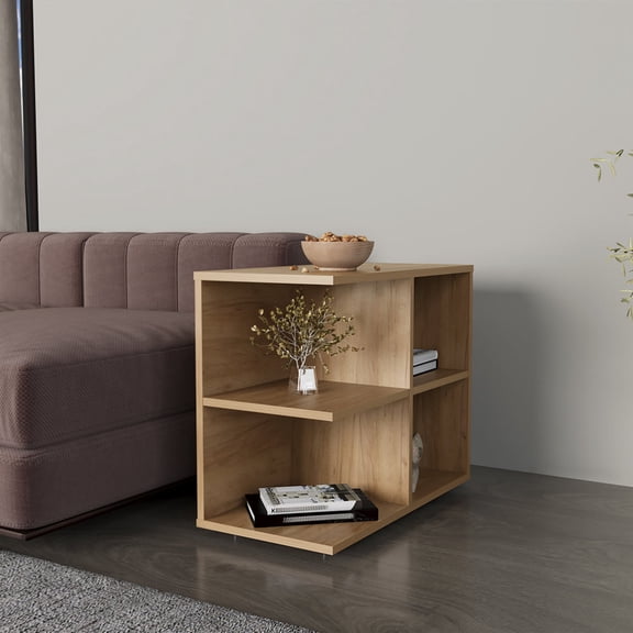 Dokea Modern End Table - 4 Storage Compartments, Living Room Piece, Wood Color - End Tables