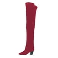 thumbnail image 2 of YDN Women Sexy Closed Pointed Toe Over The Knee Boots Stretchy Block Low Heels Pull On Long Boots Dress Winter Shoes Size 6.5 Red, 2 of 4