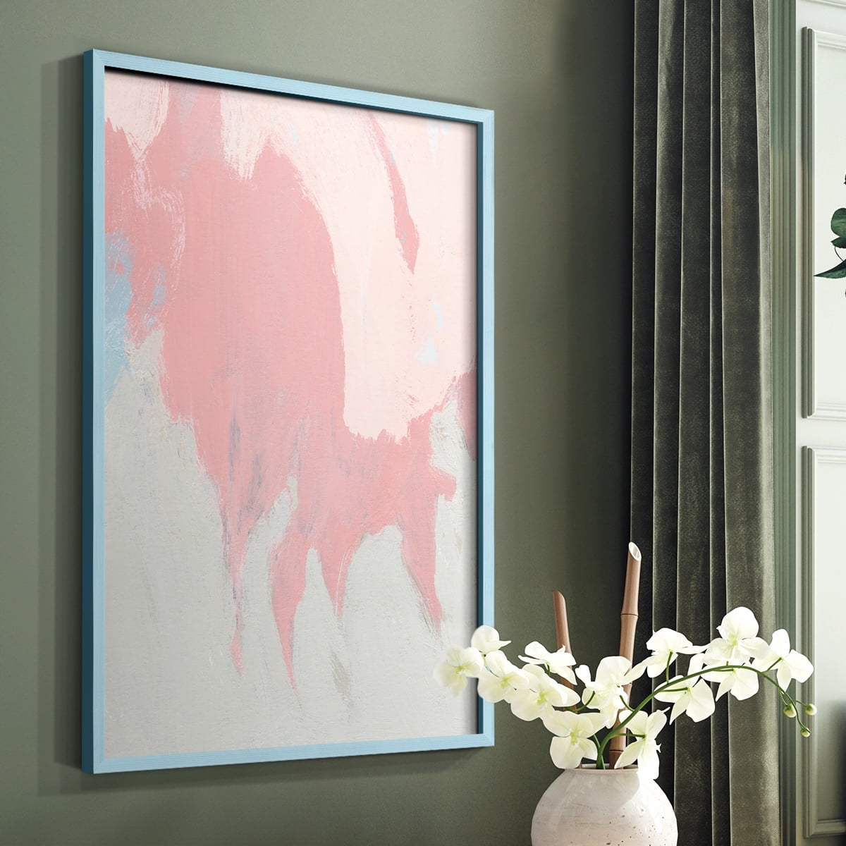 Blushing Abstract II Framed Print in Blue Solid Wood Framed Print No Nail Hanging