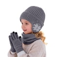 thumbnail image 4 of LIZENG Kids Fleece Lined Hat Scarf Glove Set Winter Thermal Beanie Knitted Neck Warmer Wool Mittens 3 Piece Snow Print Ski Warm Set, 4 of 7