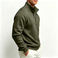 thumbnail image 6 of FENGYOU Mens Casual Quarter Zip Sweatshirt Fleece Lined Thick Pullover Stand Collar Long Sleeve Regular Fit Solid Top Army Green L, 6 of 6