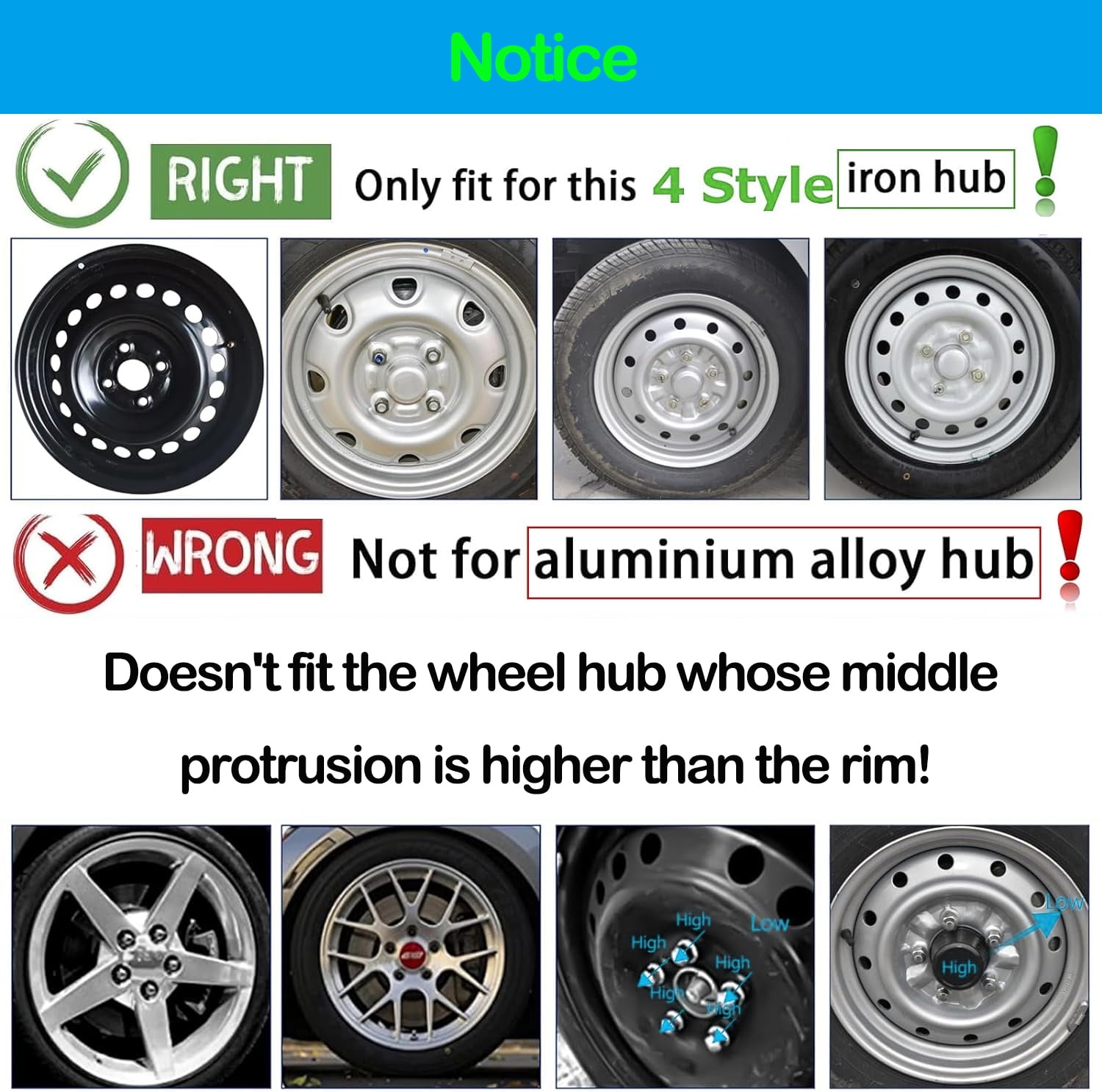 Hex Autoparts Hub Cap 15 inch Set of 4 fits R15 Tire & Steel Full Rim, Snap On Full Hubcaps Wheel Covers Universal for 15" Rims Black & Silver C-Type