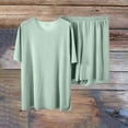thumbnail image 5 of NTACZA Women's Pajamas Sweatsuit T-Shirt and Shorts Round Neck Sleepwear Sets Cozy 2 Piece Home Solid Nightwear Green XL, 5 of 8