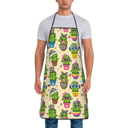 

Wukai Cute Cartoon Cactus Print Aprons Adjustable Bib Aprons Cooking Kitchen Chef Apron for Women and Men