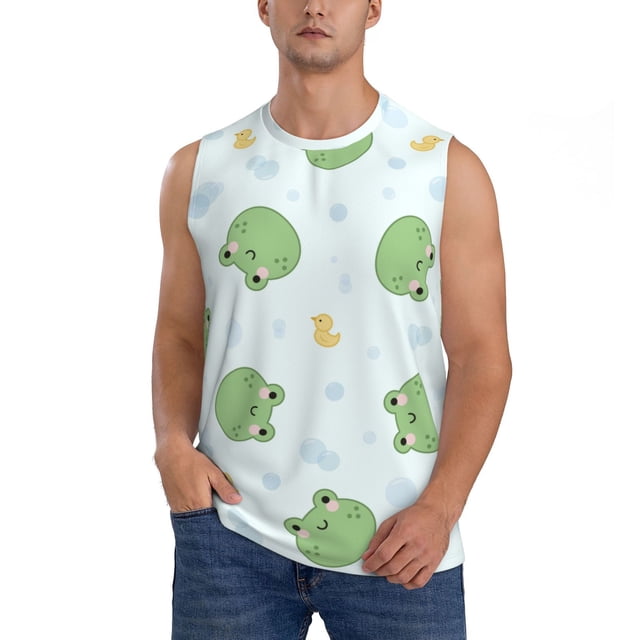 Balery Kawaii Frogs Camisetas sin mangas para hombre, absorbe la humedad y protege contra el mal olor.-XX-Large