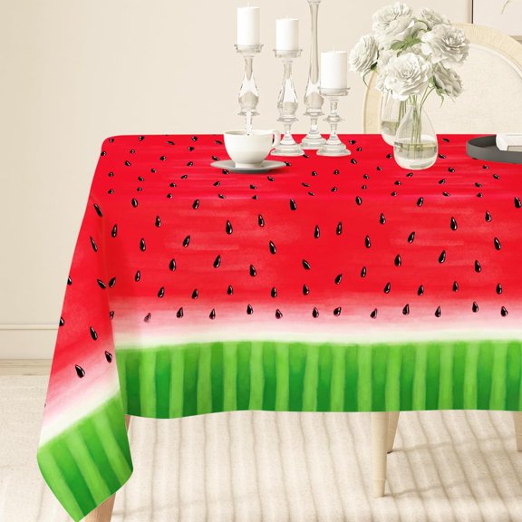 Watermelon Print Tablecloth Fruit Theme Reusable Fabric Table Cloth 60 x 102 Inch Red Green Summer Rectangle Table Cover for Holiday Picnic Party Supplies Dinner Table Decor