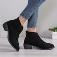 thumbnail image 6 of Mepaouo Women's Suede Leather Ankle Boots Stacked Heel Western Slip on Chelsea Booties(Black,8), 6 of 9