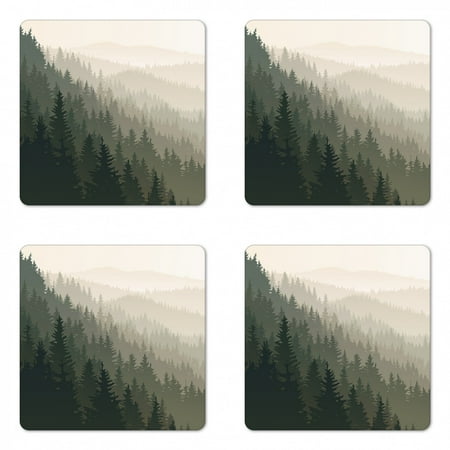 

Forest Coaster Set of 4 Northern Parts of the World Coniferous Trees Scandinavian Woodland Square Hardboard Gloss Coasters Standard Size Cream Tan Dark Green by Ambesonne