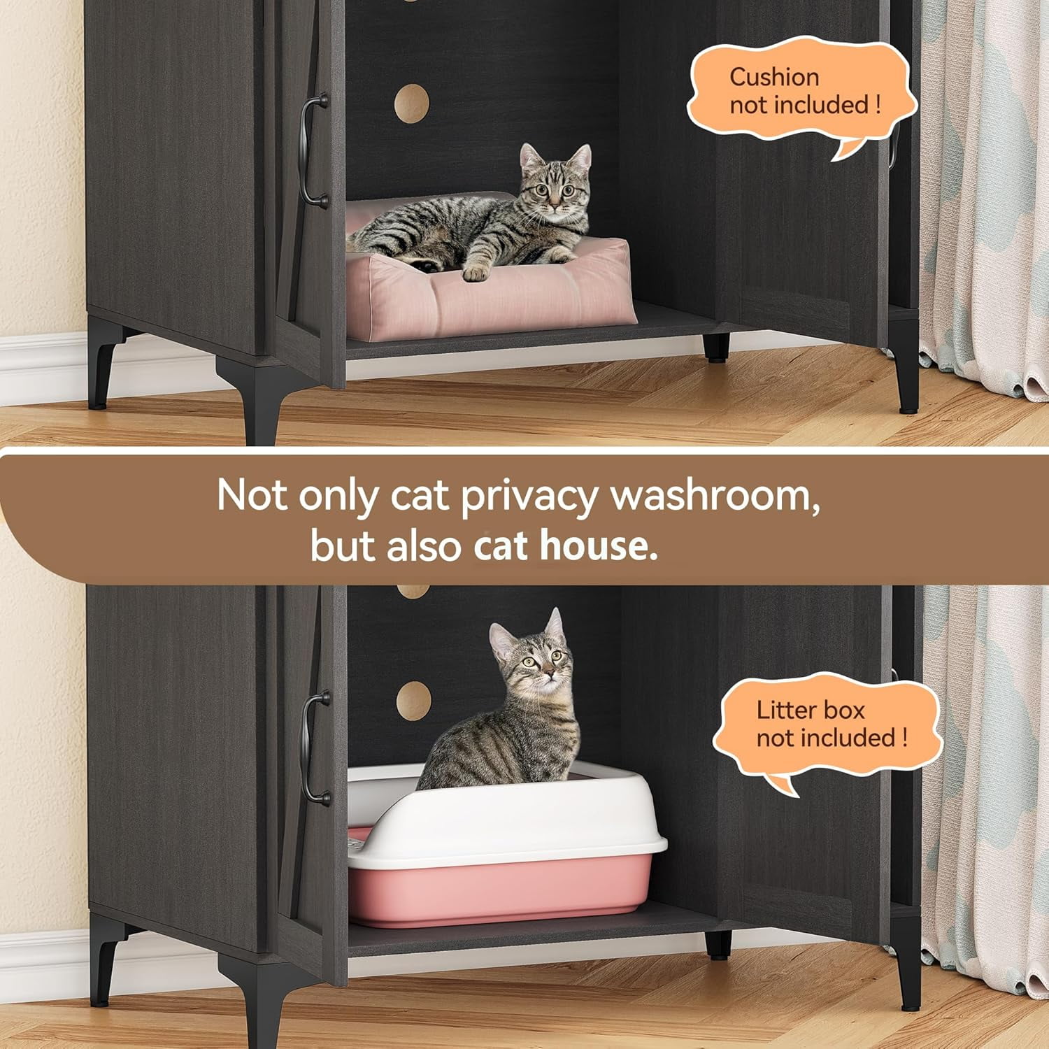 GAOMON Hidden Cat Litter Box Furniture with Storage, Enclosed Cat Litter Cabinet with Shelf, Multi-Functional Cat House for Living Room or Bedroom, Walnut