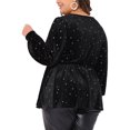 thumbnail image 3 of Blusas de mujer de tallas grandes Agnes Orinda, de terciopelo, con cuello en V, de manga larga, brillantes, con estrellas metálicas doradas, 3X, negras, 3 of 6