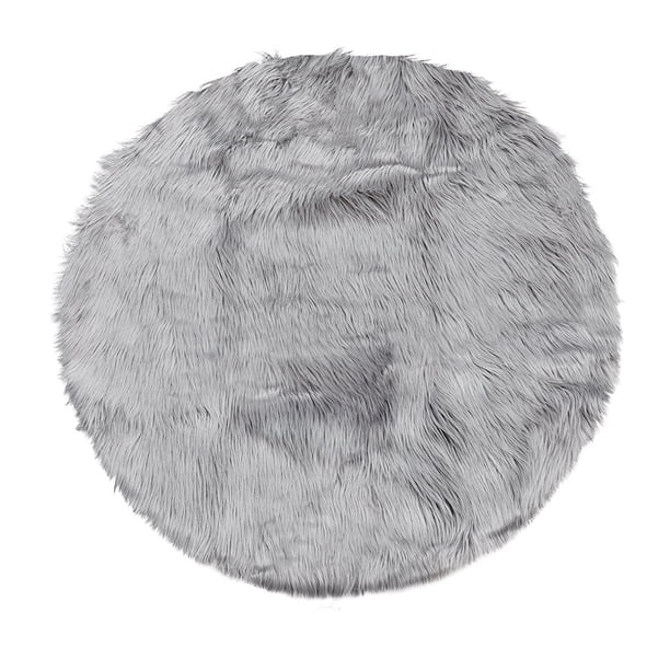 Piel Oveja Falsa Zona Alfombra, Interior Suave Pelusa Alfombras para Dormitorio Piso, Sofá Gris claro 90 x 90 cm redondo