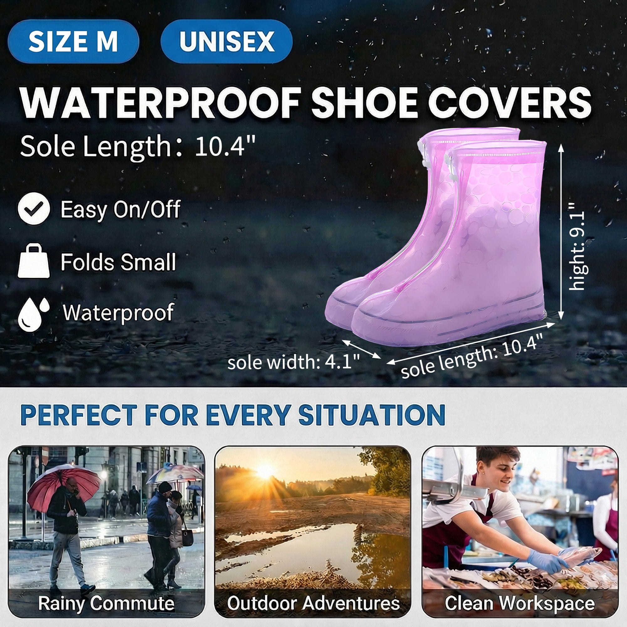 Unique Bargains Waterproof Shoe Covers Reusable Overshoes Pink MEDIUM