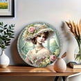 thumbnail image 2 of HELLOYOUNG Victorian Lady Metal Wall Art Round Vintage British Monarch Era Portrait with Lace Collar Parasol Pink Roses Green Foliage Home Decor, 2 of 11